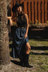 Elan Ribbed Mock Neck Denim Maxi Dress