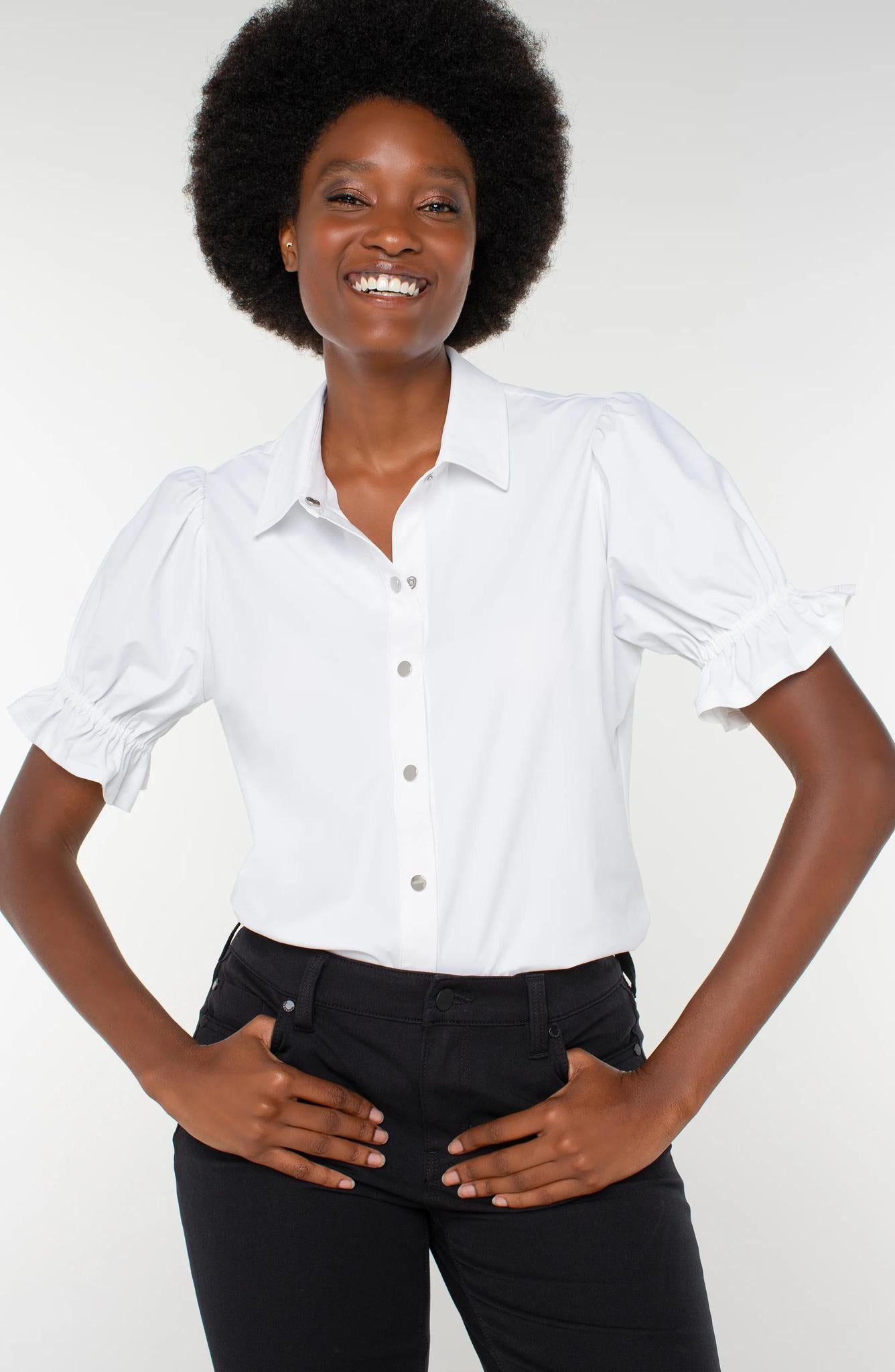 dress shirt with puff sleeves Classic Elegance White Shirt Dress with Puff Sleeves Small