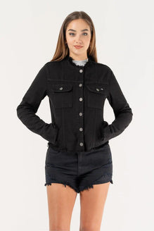 Collarless Hole Jacket with Leather Belt Collarless Hole Jacket 